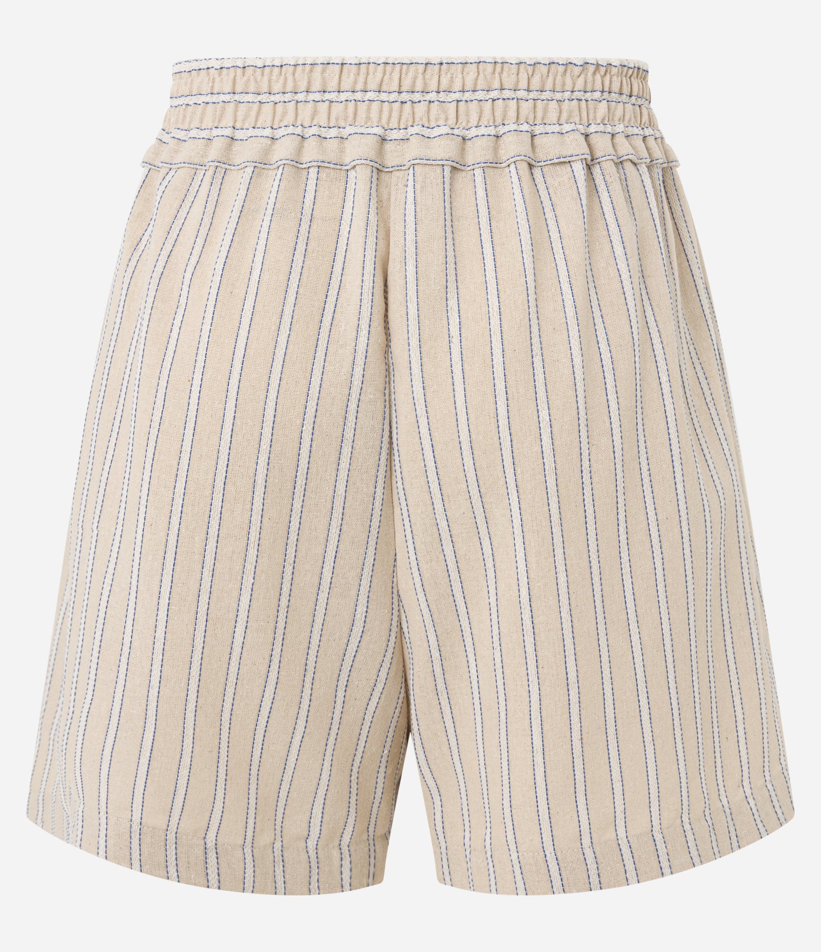 Short Runner Listrado em Viscolinho com Amarração Bege 7