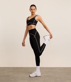 Calça Legging Esportiva em Microfibra com Elástico na Cintura e Viés Contrastante