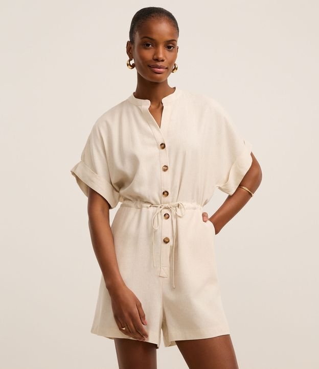 Macaquinho Boho Chemise em Viscolinho com Gola Padre