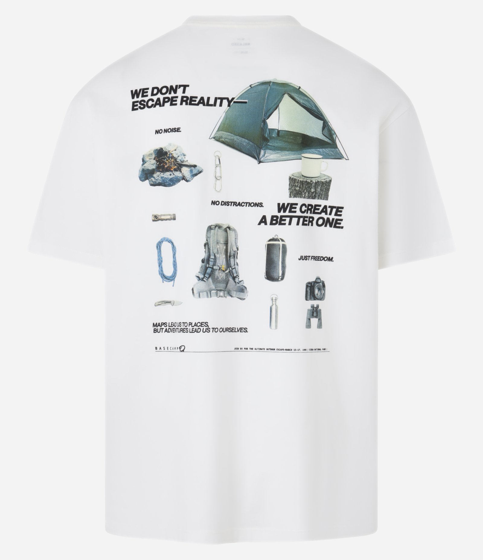 Camiseta Relaxed em Algodão com Estampa Ícones de Acampar "We Don't Escape Reality " Branco 6
