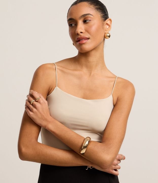 Blusa de Alça em Poliamida com Decote Reto