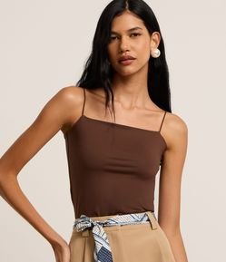 Blusa de Alça em Poliamida com Decote Reto