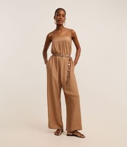 Macacão Boho Amplo em Crepe com Franzidos