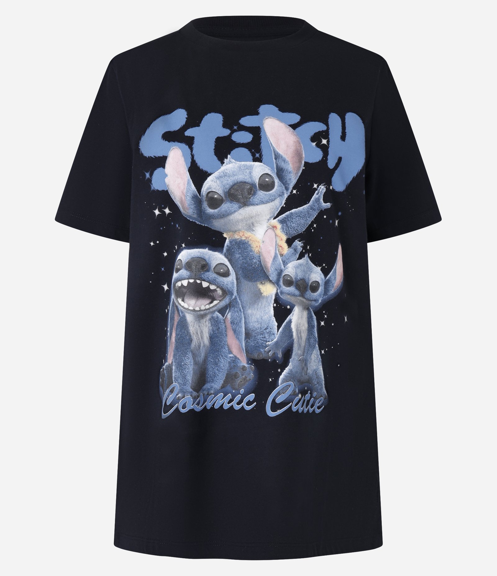 Camiseta T-shirt em Algodão com Estampa Stitch Cosmic Cute Preto 4