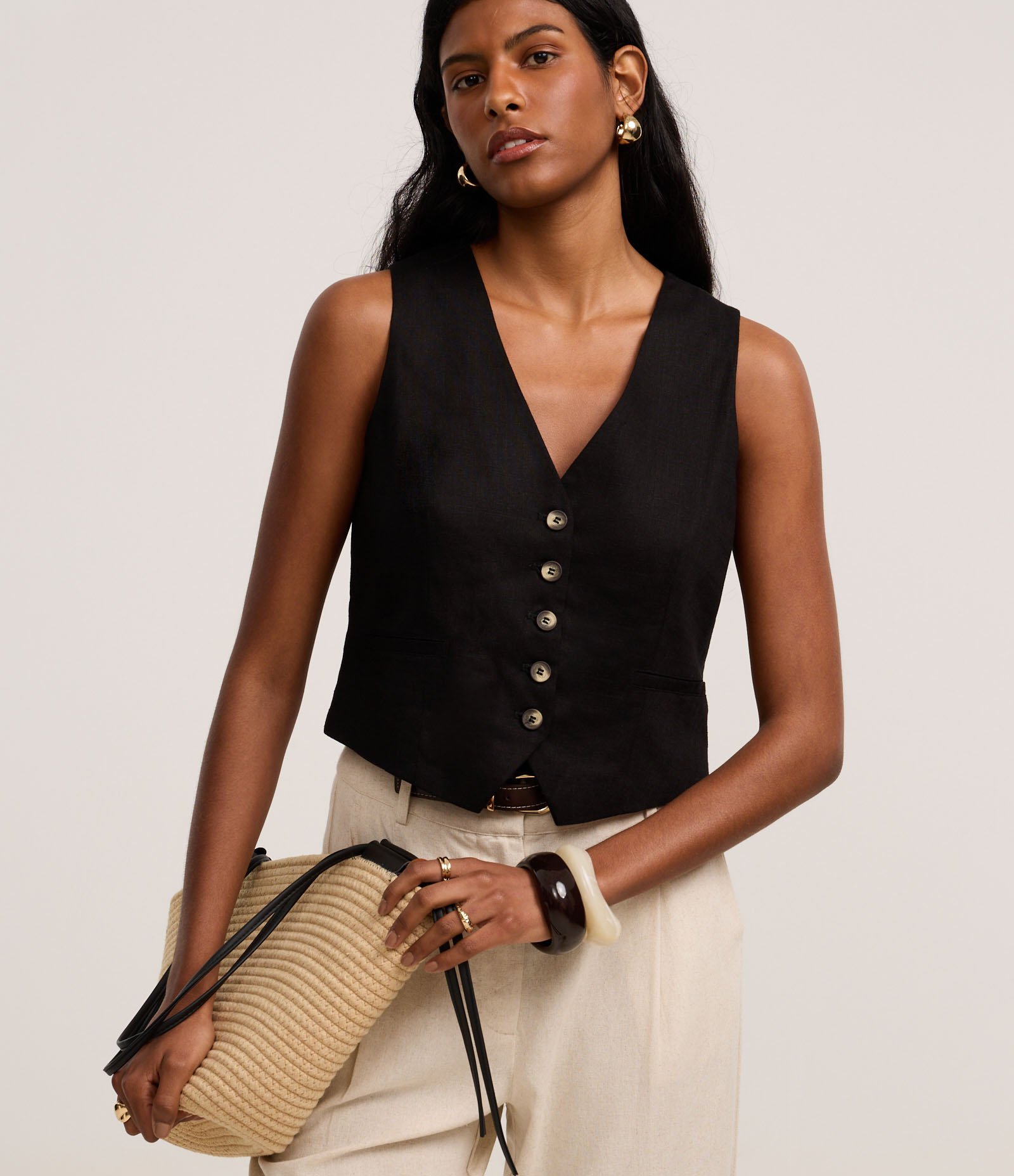 Colete Slim em Viscolinho com Botões Matizados Preto 3