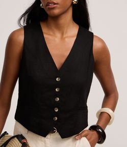 Colete Slim em Viscolinho com Botões Matizados