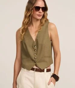 Colete Slim em Viscolinho com Botões Matizados