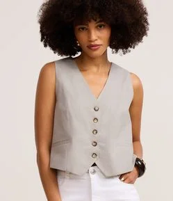 Colete Slim em Viscolinho com Botões Matizados