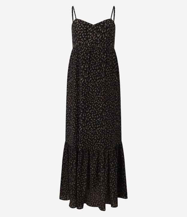 Vestido Boho Evasê Longo em Viscose com Estampa Onça