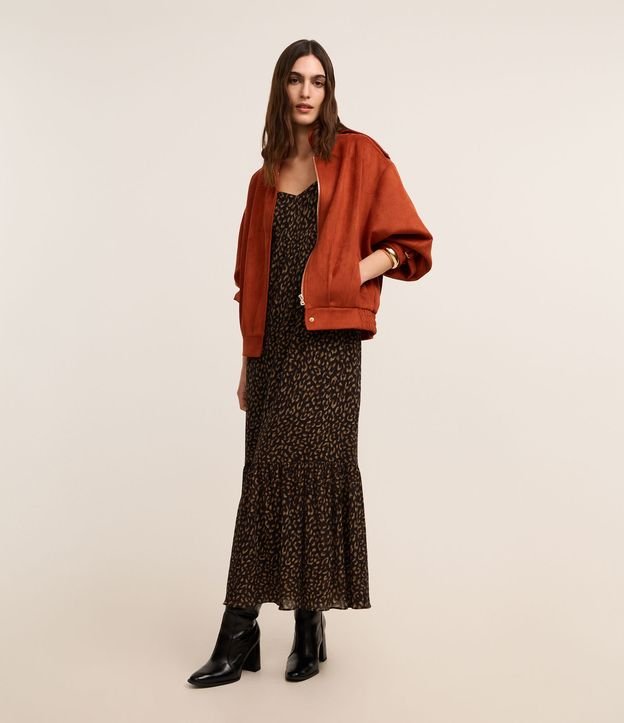 Vestido Boho Evasê Longo em Viscose com Estampa Onça