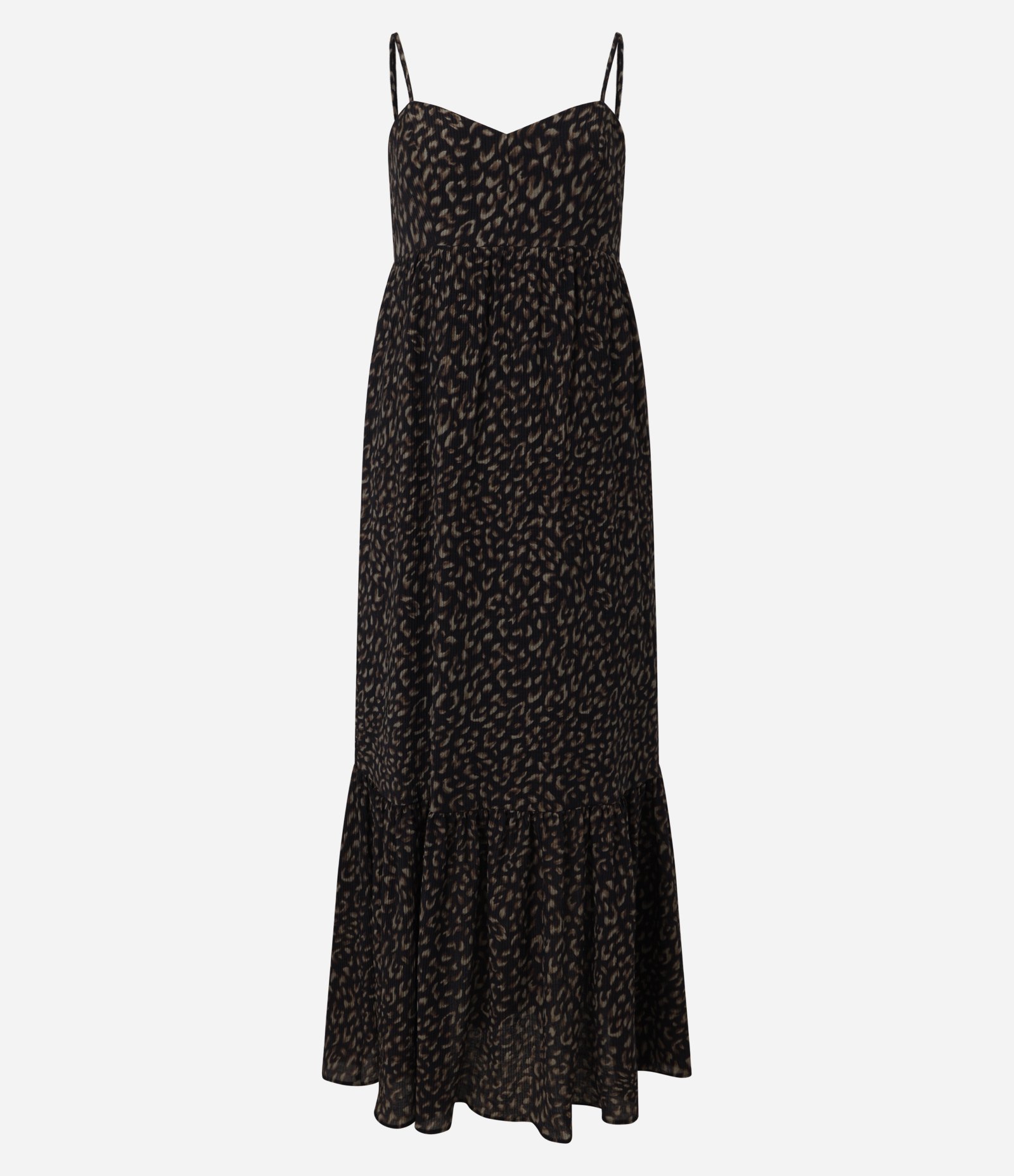 Vestido Boho Evasê Longo em Viscose com Estampa Onça Preto 6