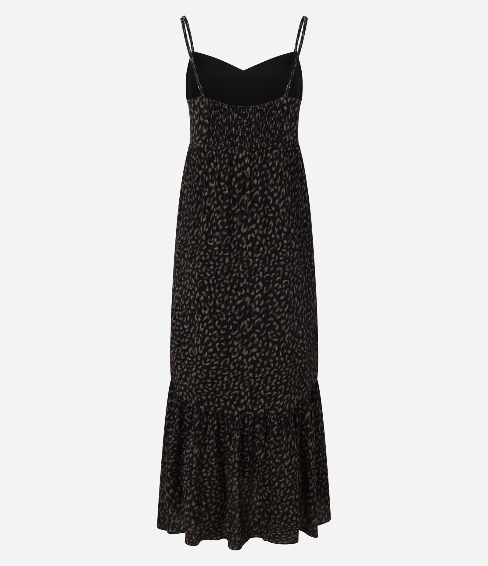 Vestido Boho Evasê Longo em Viscose com Estampa Onça Preto 8