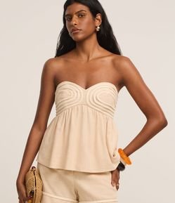 Blusa Sem Alça em Viscolinho com Cordas no Busto