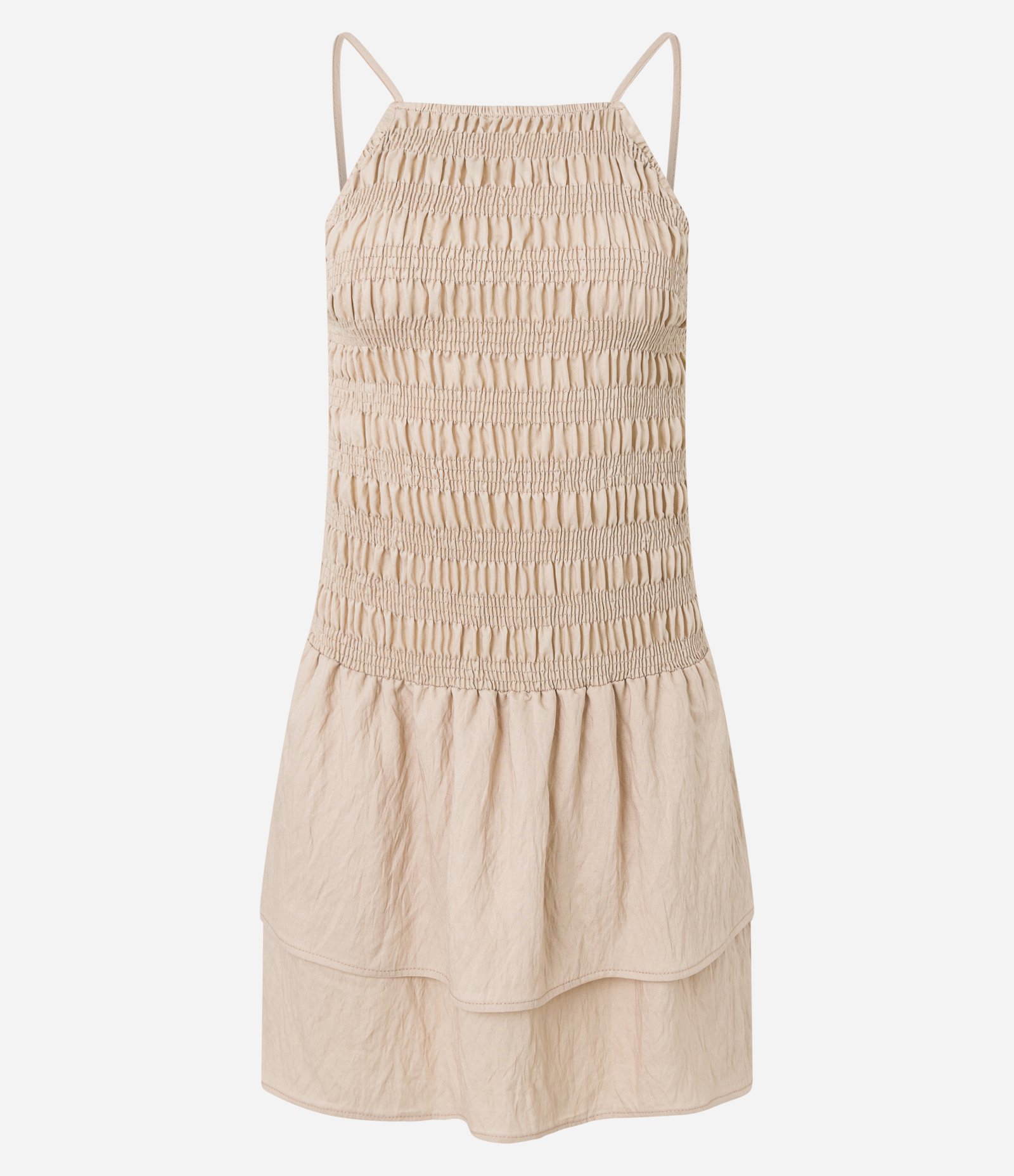 Vestido Godê em Tricoline Texturizado com Decote Halter Bege 6