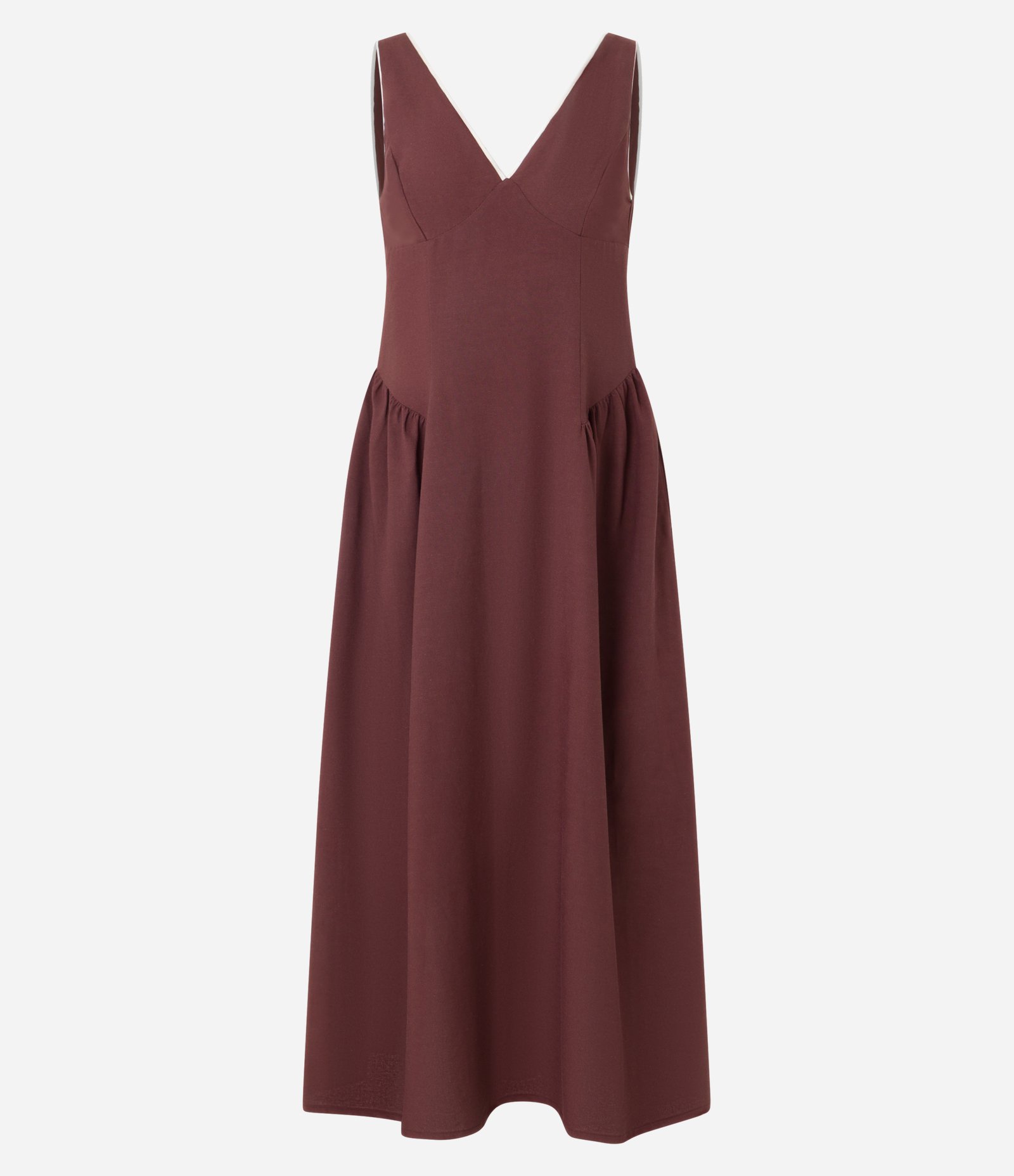 Vestido Evasê Midi com Viés Contrastantes Marrom 1
