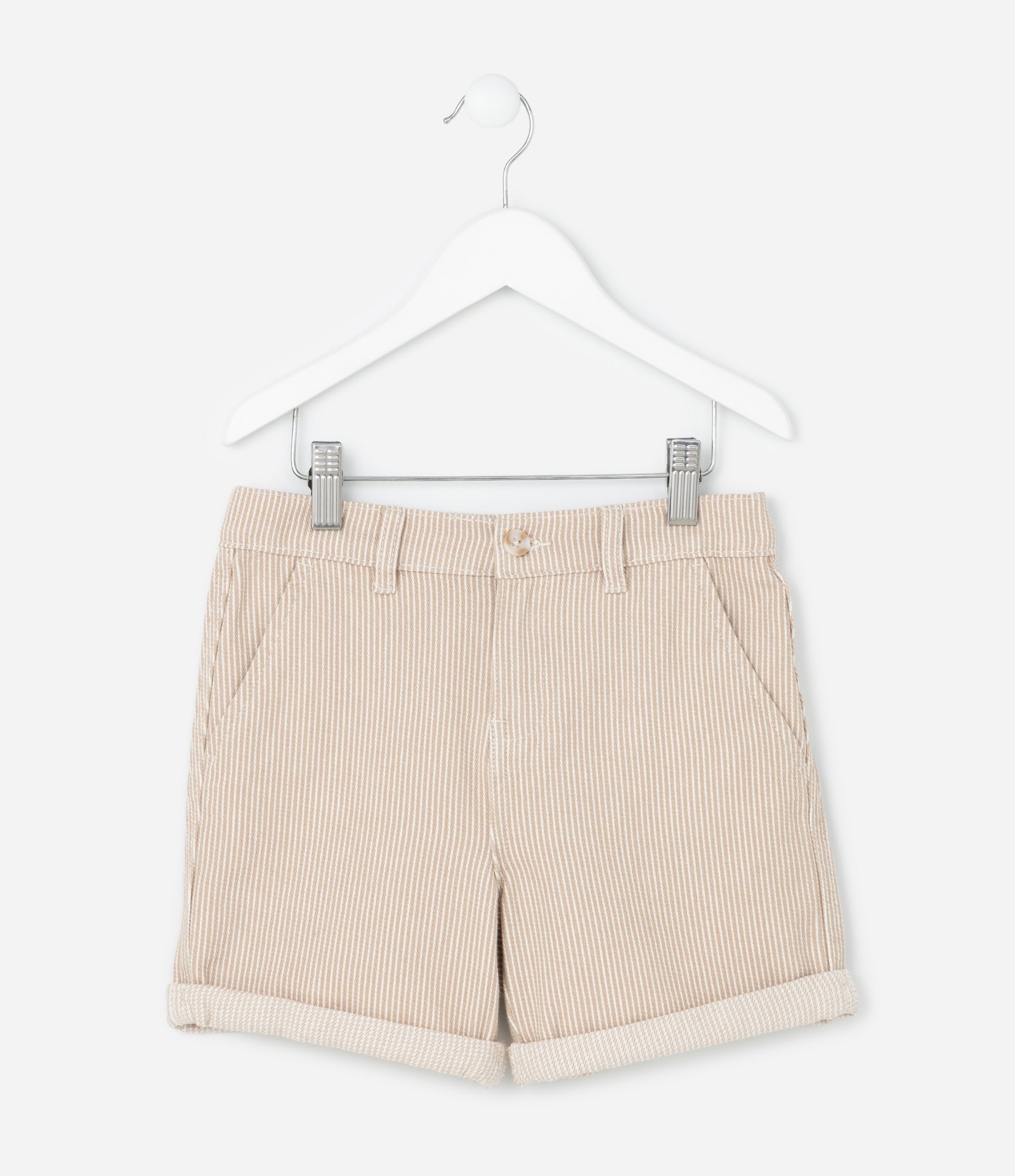 Bermuda Infantil em Sarja com Estampa de Listras - Tam 1 a 6 Anos Bege 1