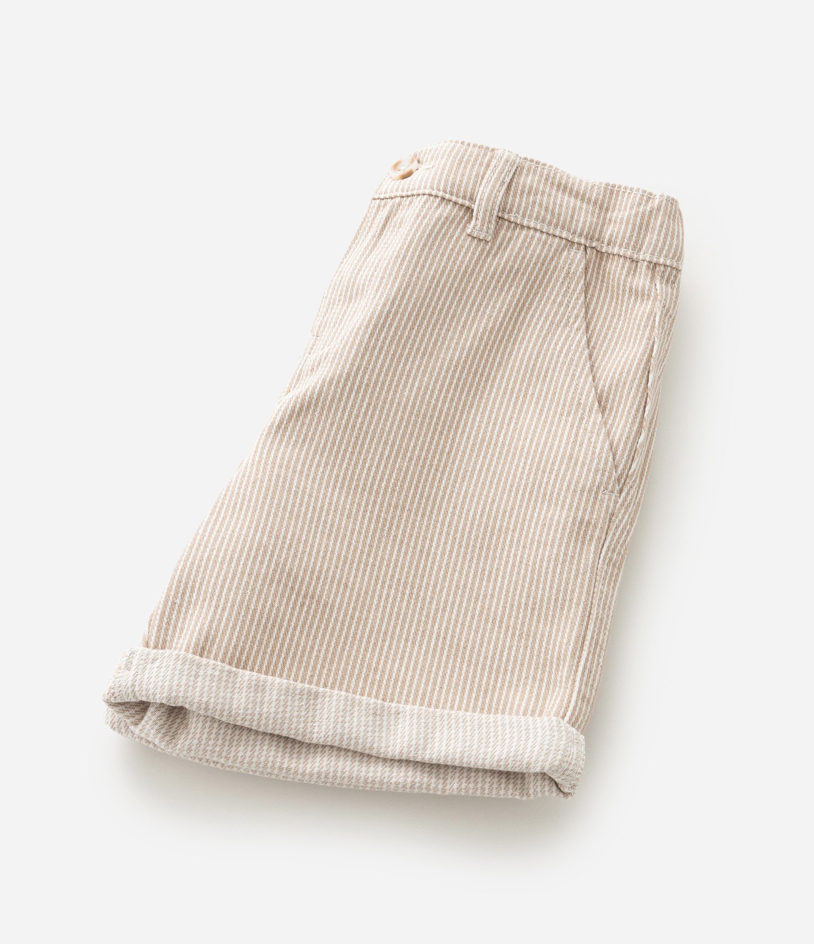 Bermuda Infantil em Sarja com Estampa de Listras - Tam 1 a 6 Anos Bege 7