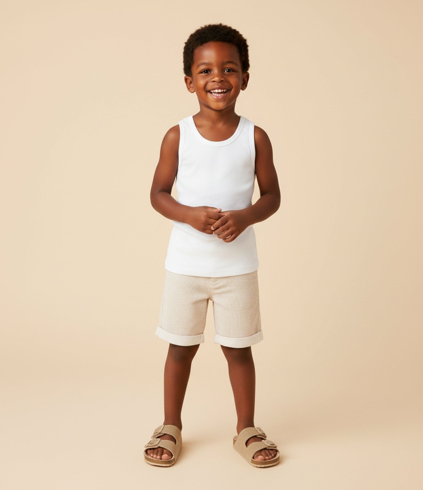 Bermuda Infantil em Sarja com Estampa de Listras - Tam 1 a 6 Anos Bege 1