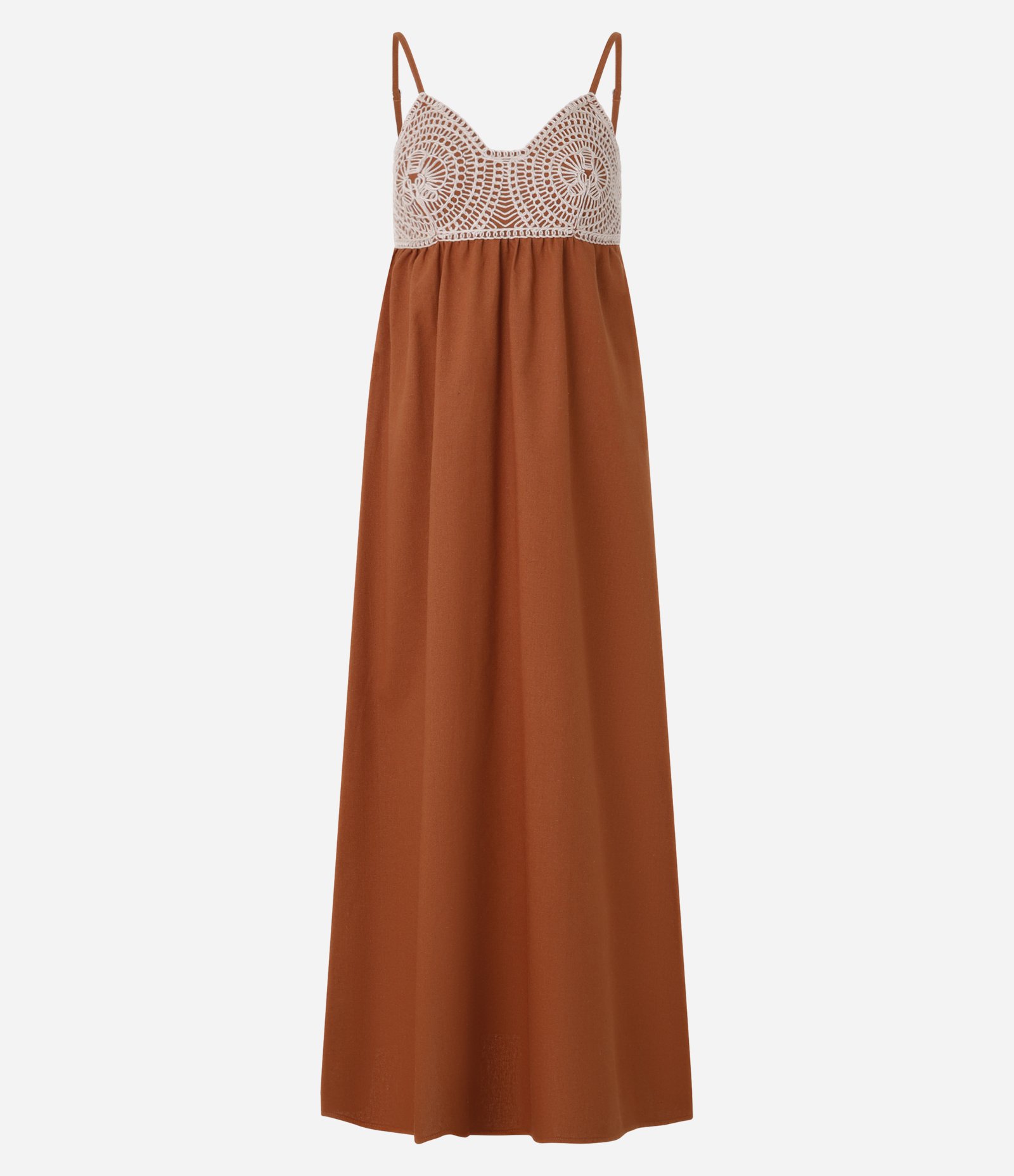 Vestido Longo em Viscolinho com Bordado de Flor no Bust Terracota 10