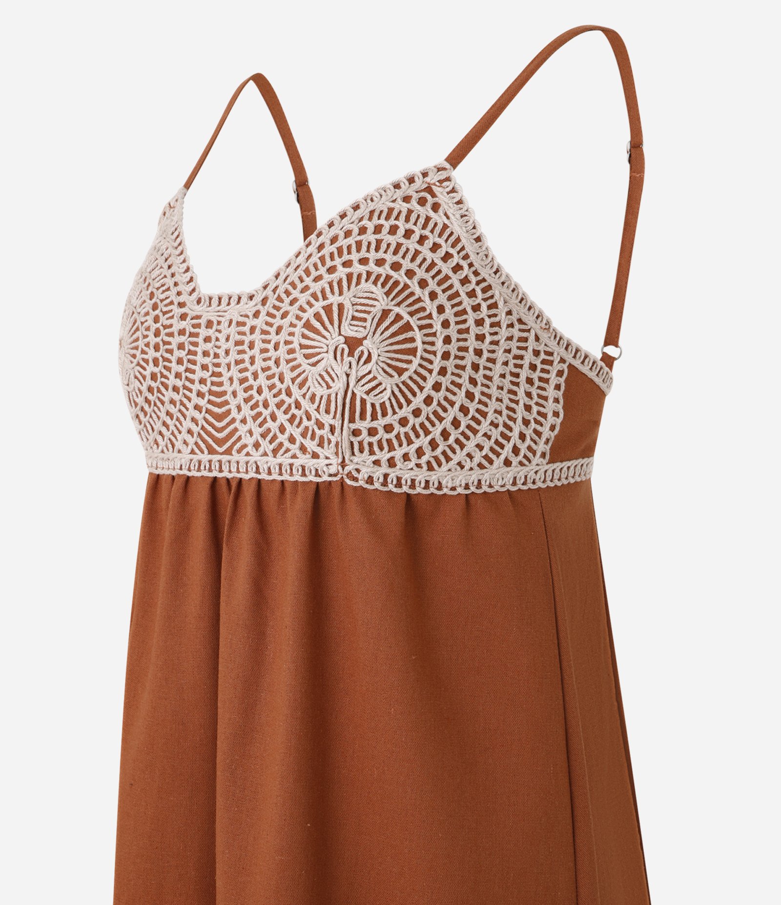 Vestido Longo em Viscolinho com Bordado de Flor no Bust Terracota 11