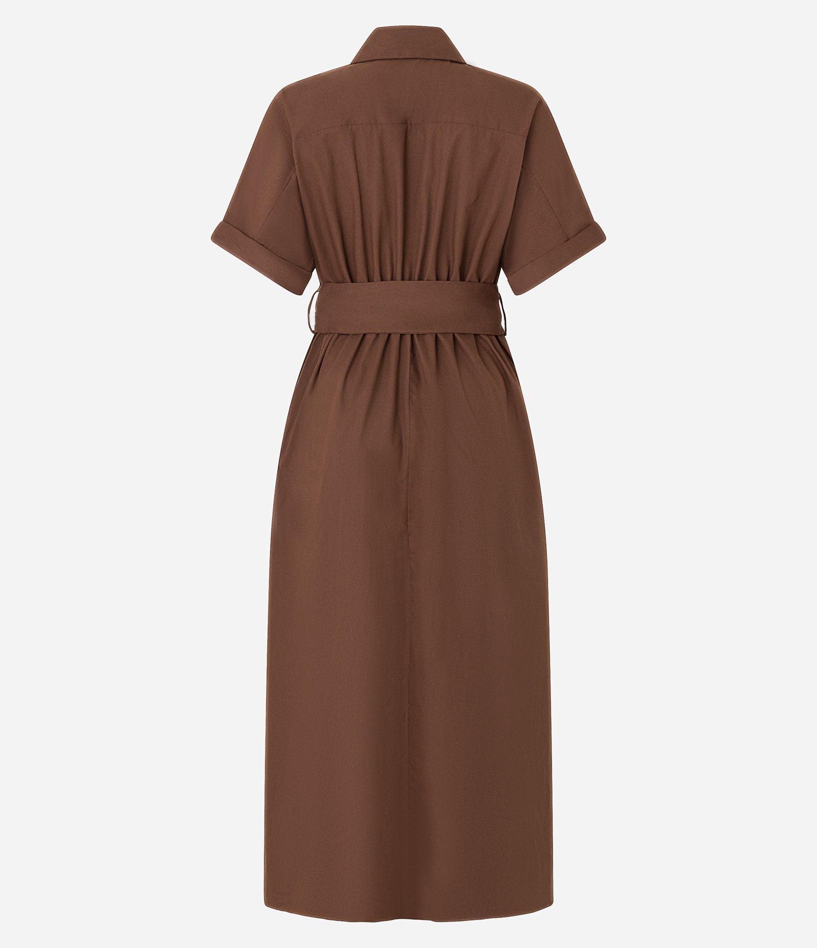 Vestido Chemise Evasê em Tricoline Fivela Meia Lua Marrom 6