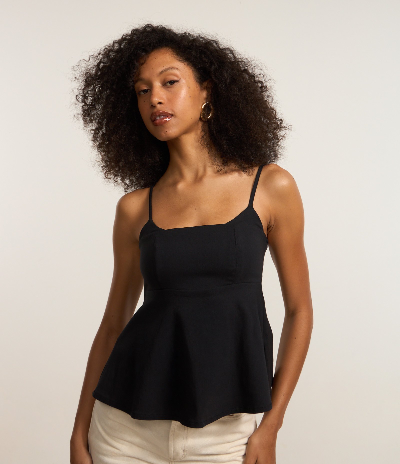 Blusa Peplum em Bengaline com Alcinha Fina Preto 1