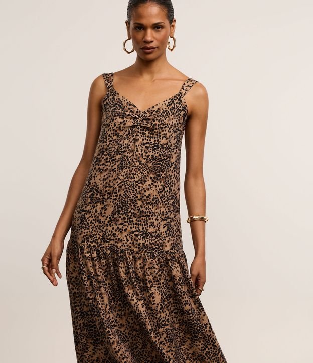 Vestido Evasê Midi em Crepe com Estampa Onla