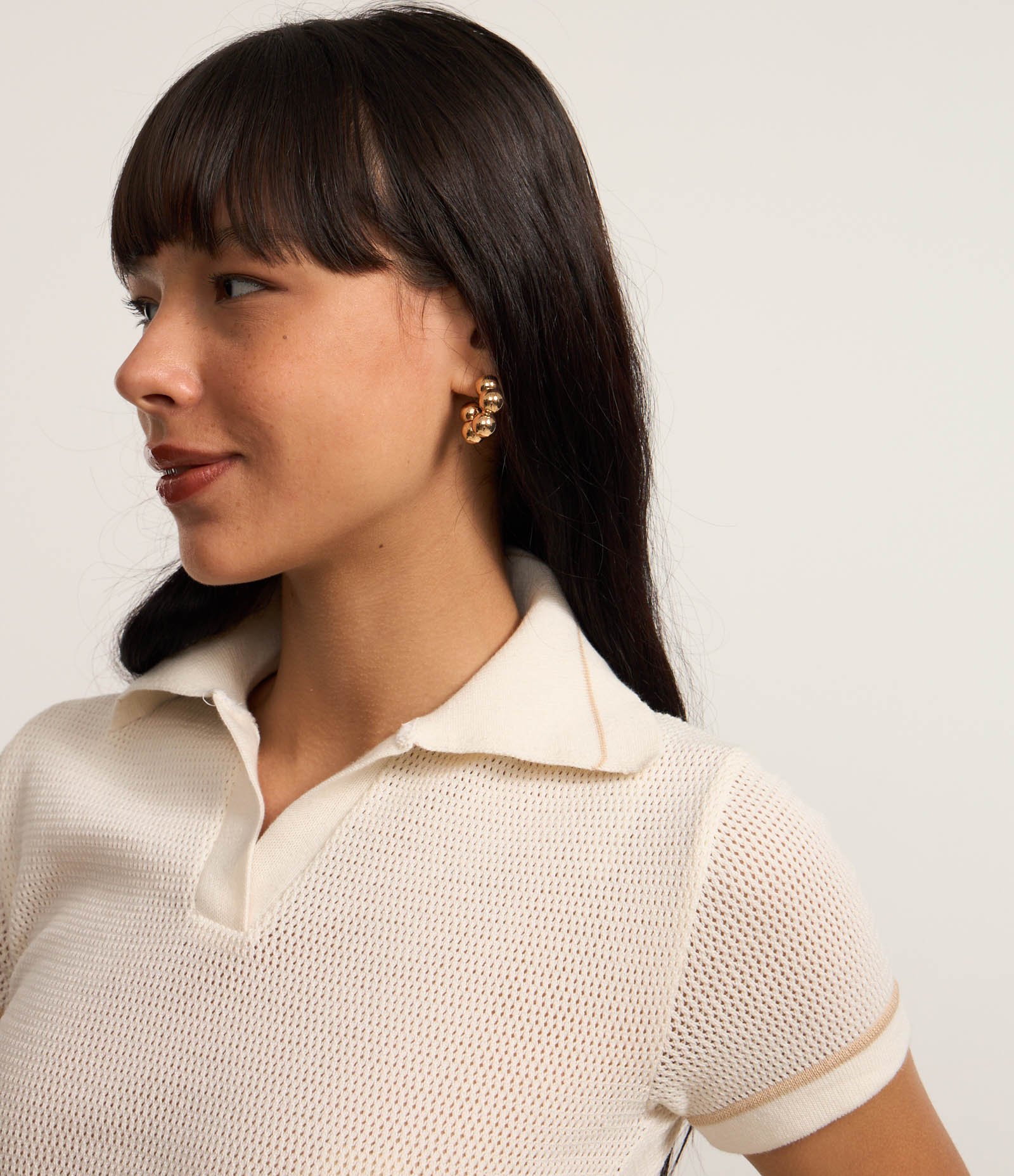 Blusa em Tricô com Gola Polo e Detalhe Contrastante Branco 3