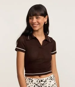 Blusa em Tricô com Gola Polo e Detalhe Contrastante