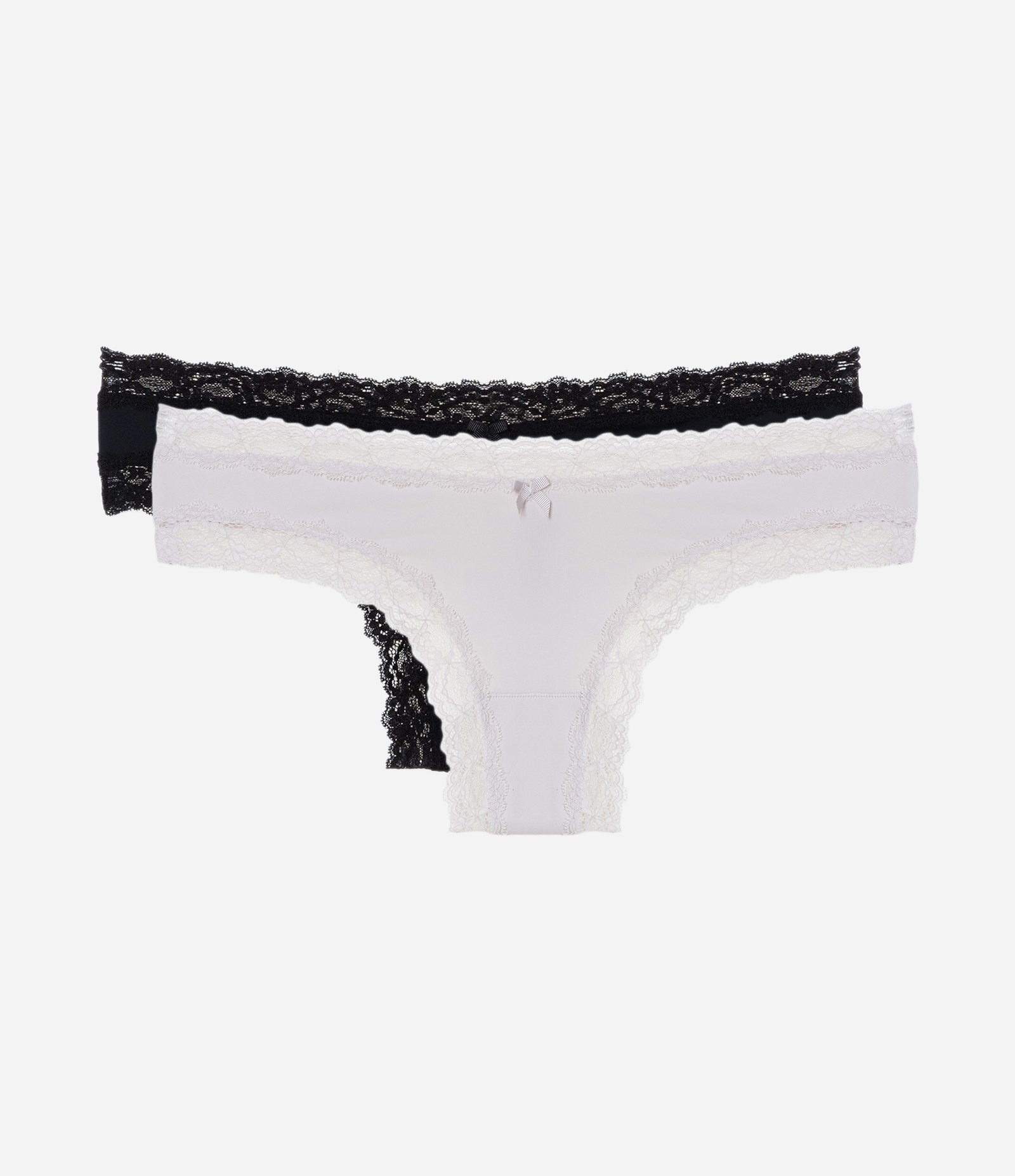 Kit 02 Calcinhas Biquíni Fio em Microfibra com Renda nas Cavas Preto/Lilás 1