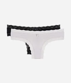 Kit 02 Calcinhas Biquíni Fio em Microfibra com Renda nas Cavas