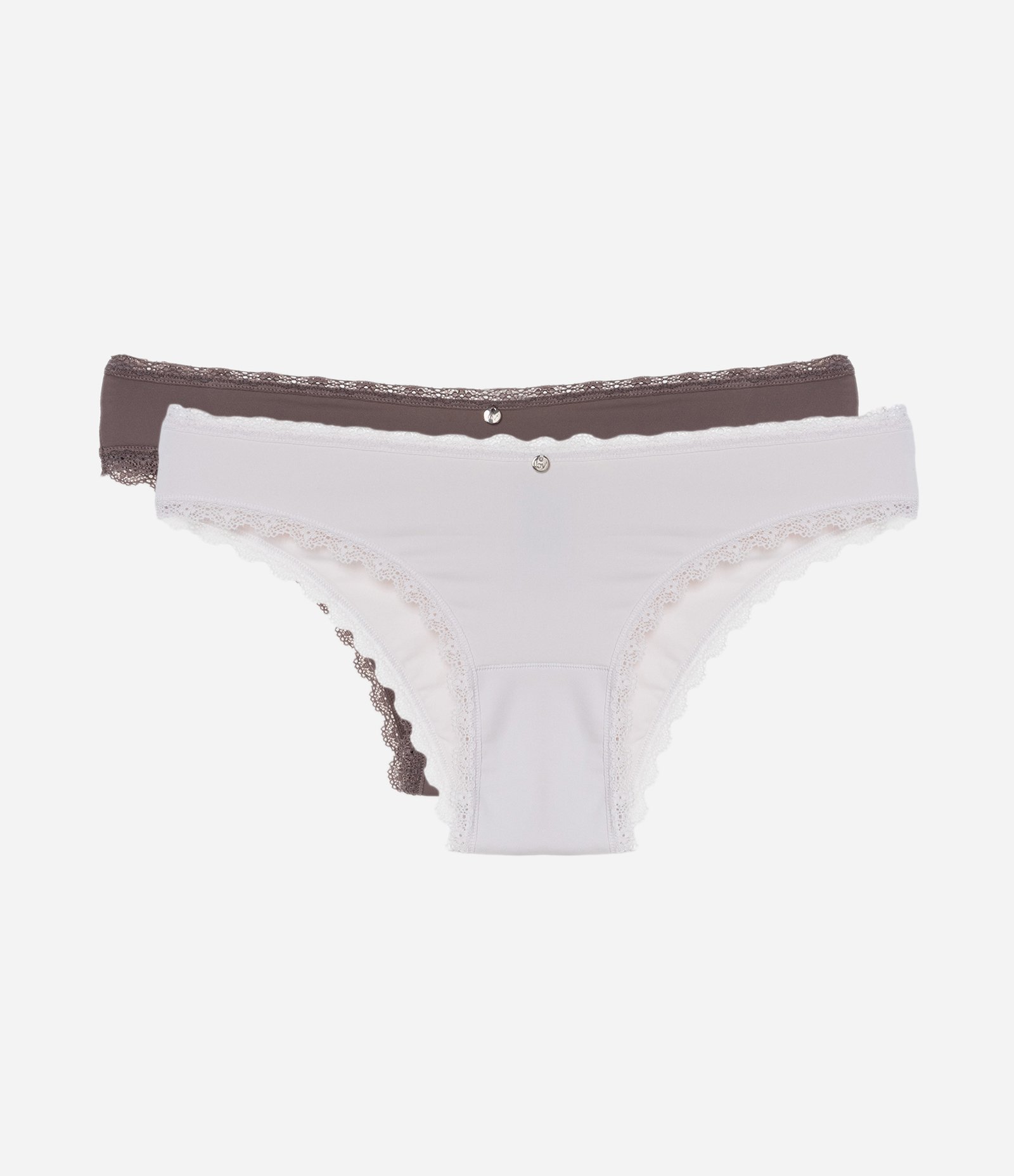 Kit 02 Calcinhas Biquíni em Microfibra com Detalhe de Rendinha e Empina Bumbum Marrom/Lilás 1