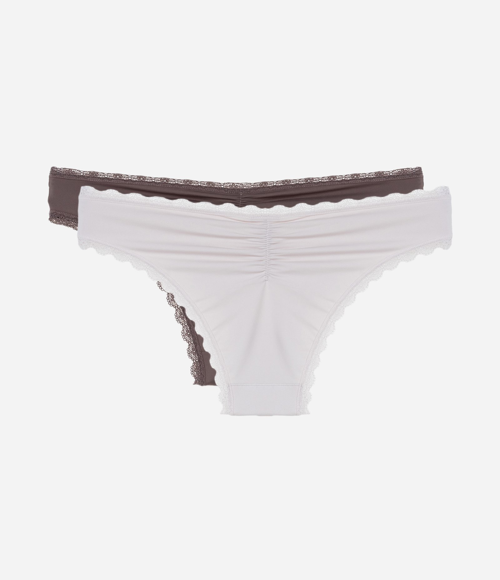 Kit 02 Calcinhas Biquíni em Microfibra com Detalhe de Rendinha e Empina Bumbum Marrom/Lilás 2