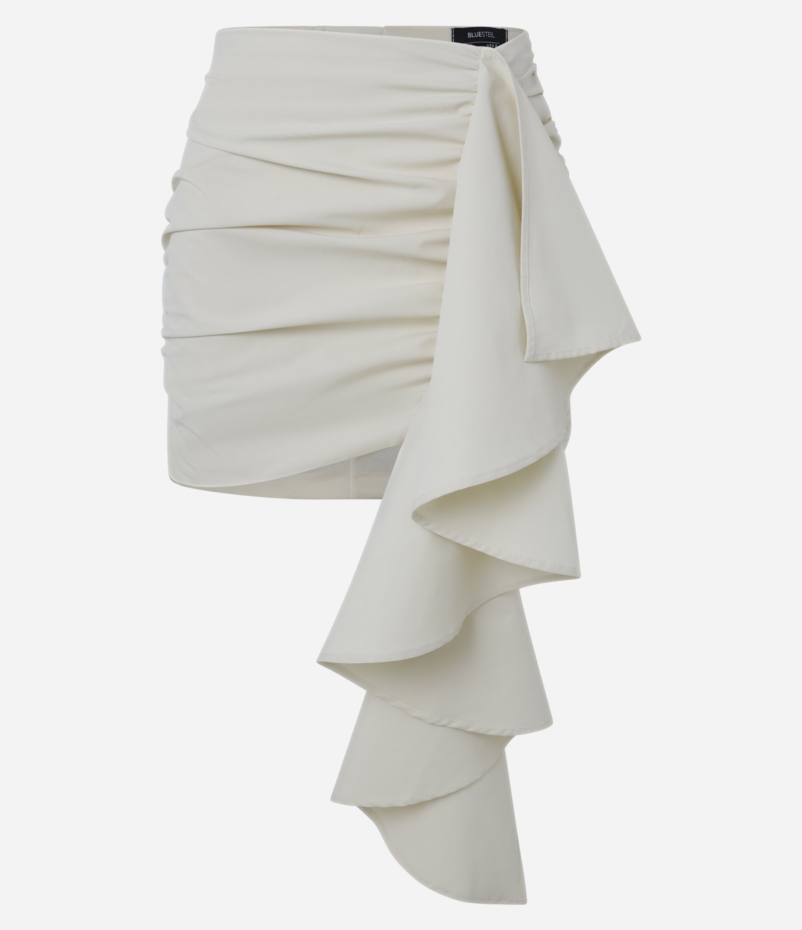 Saia Curta em Cupro com Drapeado e Babado Alongado Off White 7