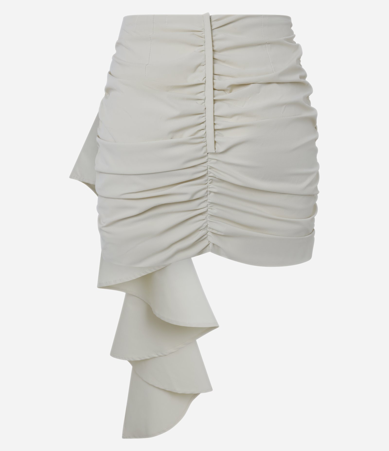 Saia Curta em Cupro com Drapeado e Babado Alongado Off White 8