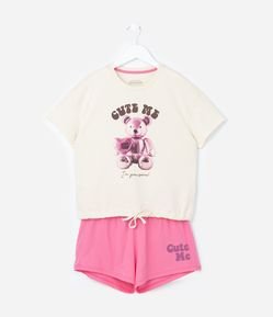 Pijama Infantil com Amarração e Estampa Urso - Tam 5 a 12 Anos