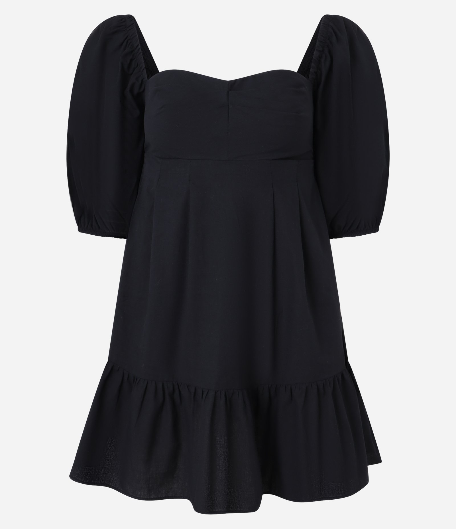 Vestido Curto em Tricoline com Manga 3/4 Bufante Preto 7