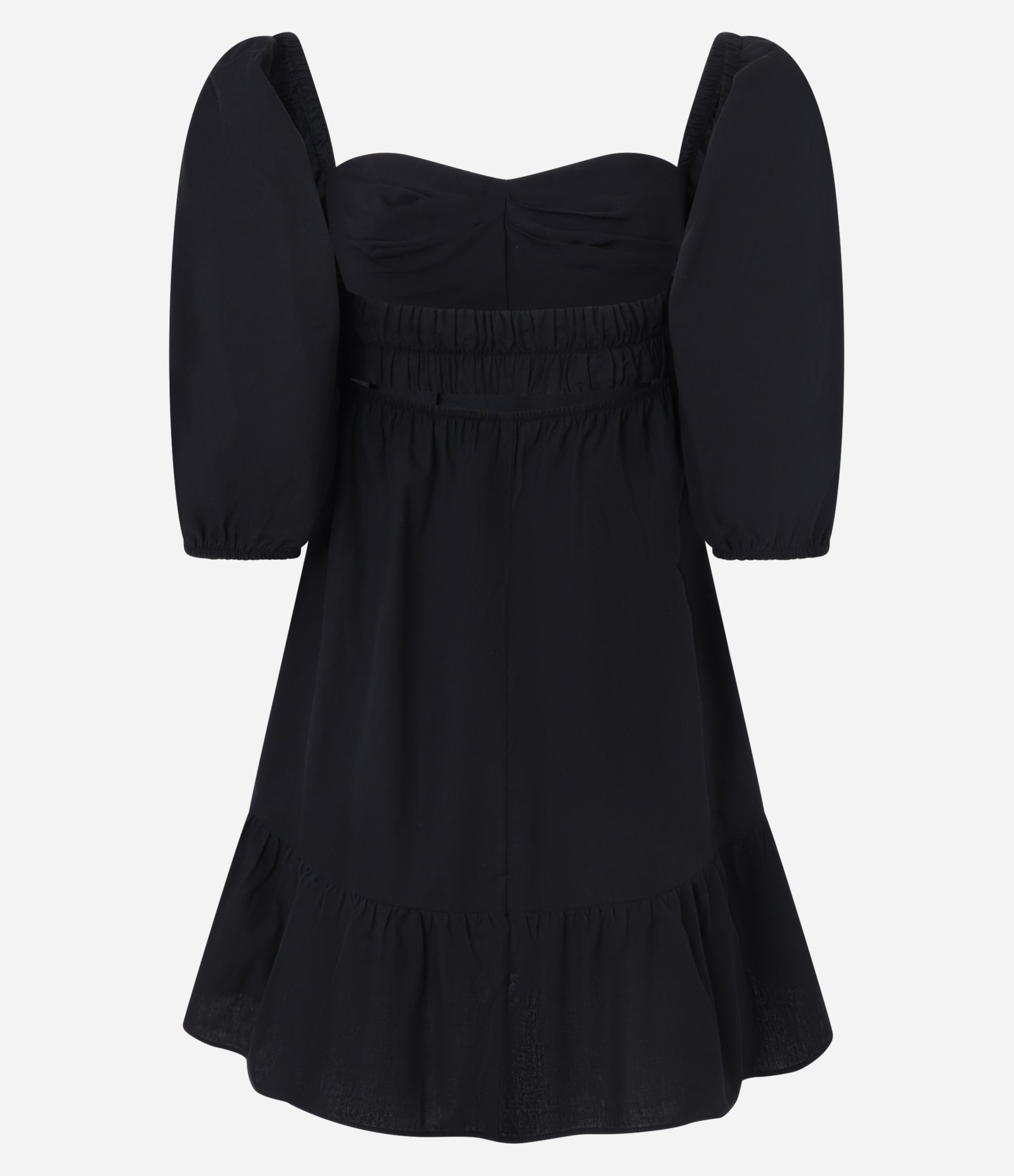 Vestido Curto em Tricoline com Manga 3/4 Bufante Preto 8