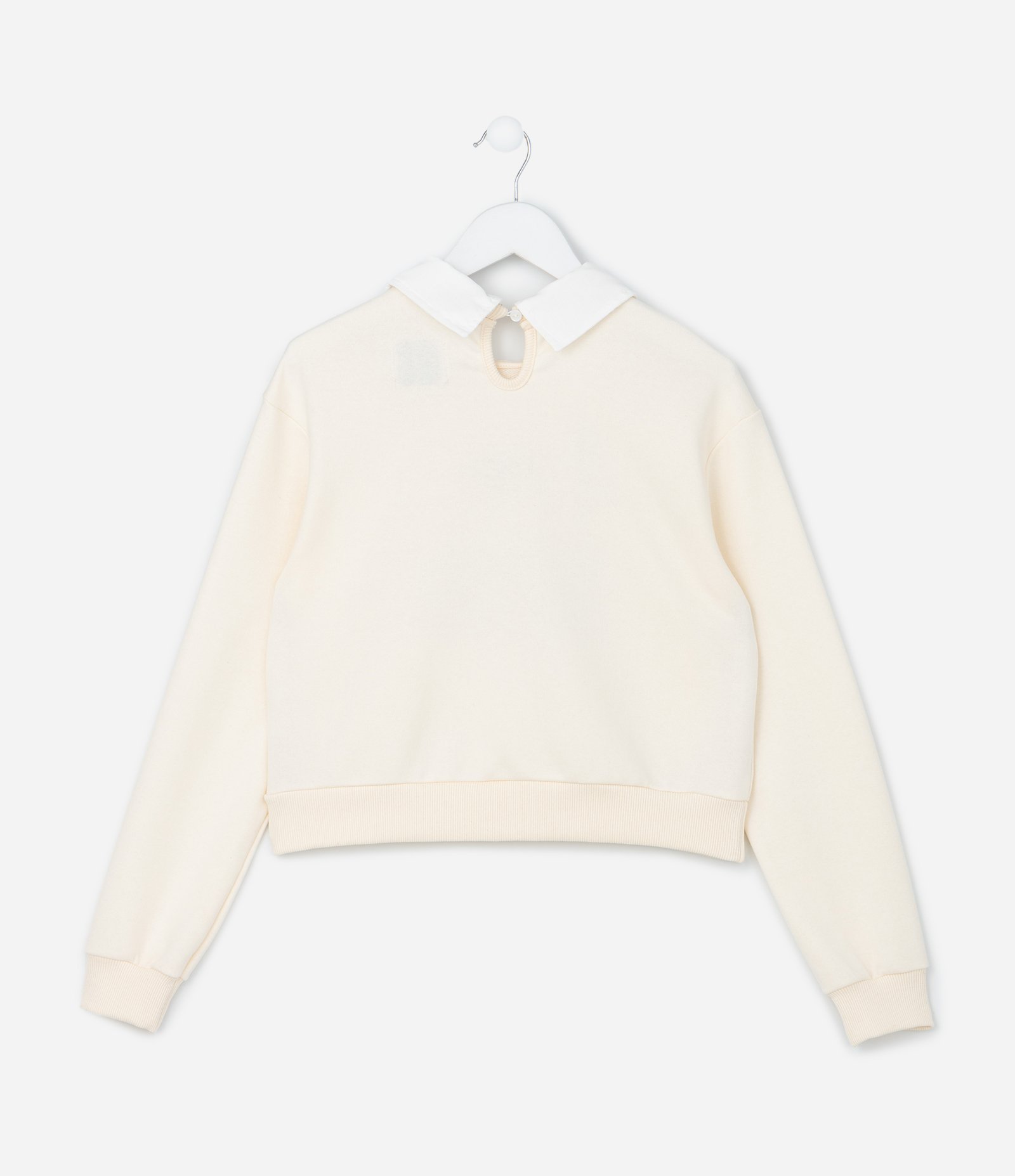 Casaco Infantil em Moletom e Gola Colarinho - Tam 5 a 14 Anos Bege 2