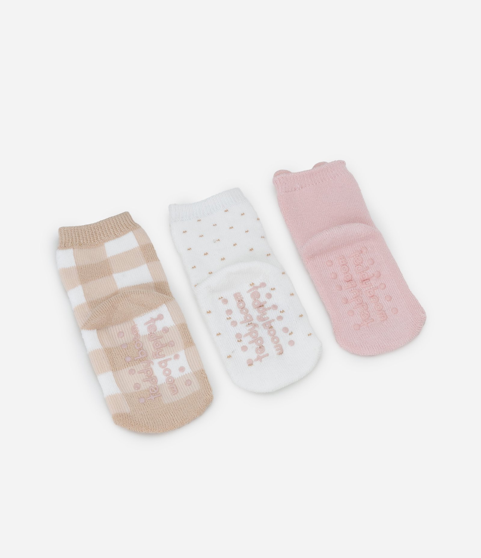 Kit 03 Meias Infantis em Algodão com Estampa de Bichinhos - Tam 0 A 12 Meses Branco/Rosa/Marrom 2