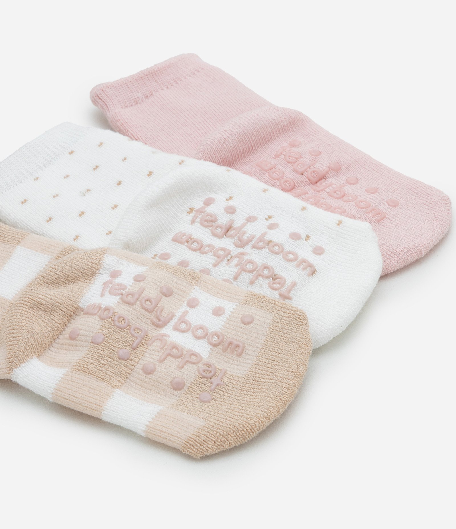 Kit 03 Meias Infantis em Algodão com Estampa de Bichinhos - Tam 0 A 12 Meses Branco/Rosa/Marrom 3