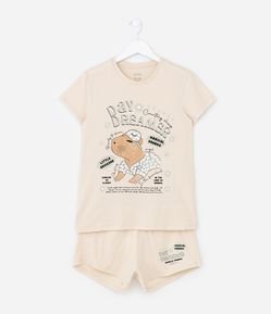 Pijama Curto Infantil em Algodão com Estampa de Capivara - Tam 7 ao 14 Anos