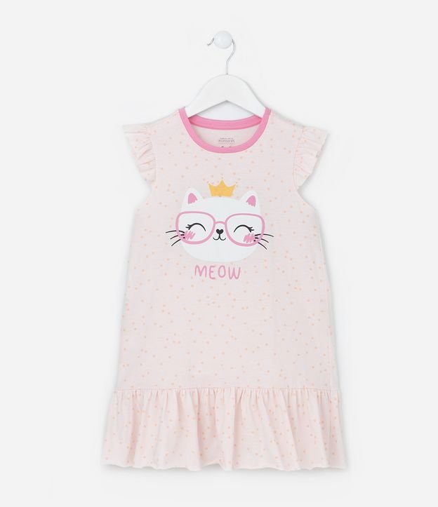 Camisola Infantil com Babados e Estampa de Gatinho que Brilha no Escuro - Tam 4 a 12 anos