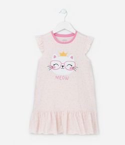 Camisola Infantil com Babados e Estampa de Gatinho que Brilha no Escuro - Tam 4 a 12 anos