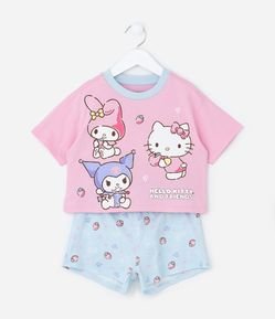 Pijama Curto Infantil com Estampa Hello Kitty e Amigas - Tam 5 a 14 anos
