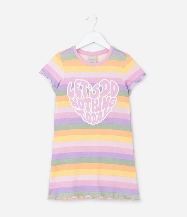 Camisola Infantil em Ribana com Estampa de Listras e Lettering com Formato de Coração - Tam 5 a 14 Anos