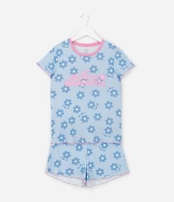 Pijama Infantil em Ribana com Estampa de Florzinhas  - Tam 5 a 16 Anos