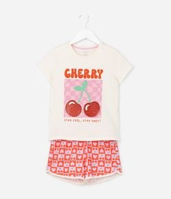 Pijama Infantil com Estampa Cereja -Tam 5 a 14 Anos