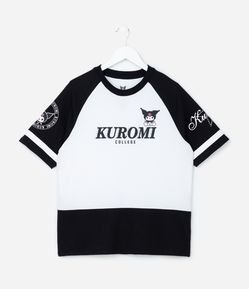 Camiseta Infantil com  Recortes e Estampa Kuromi - Tam 5 a 14 Anos