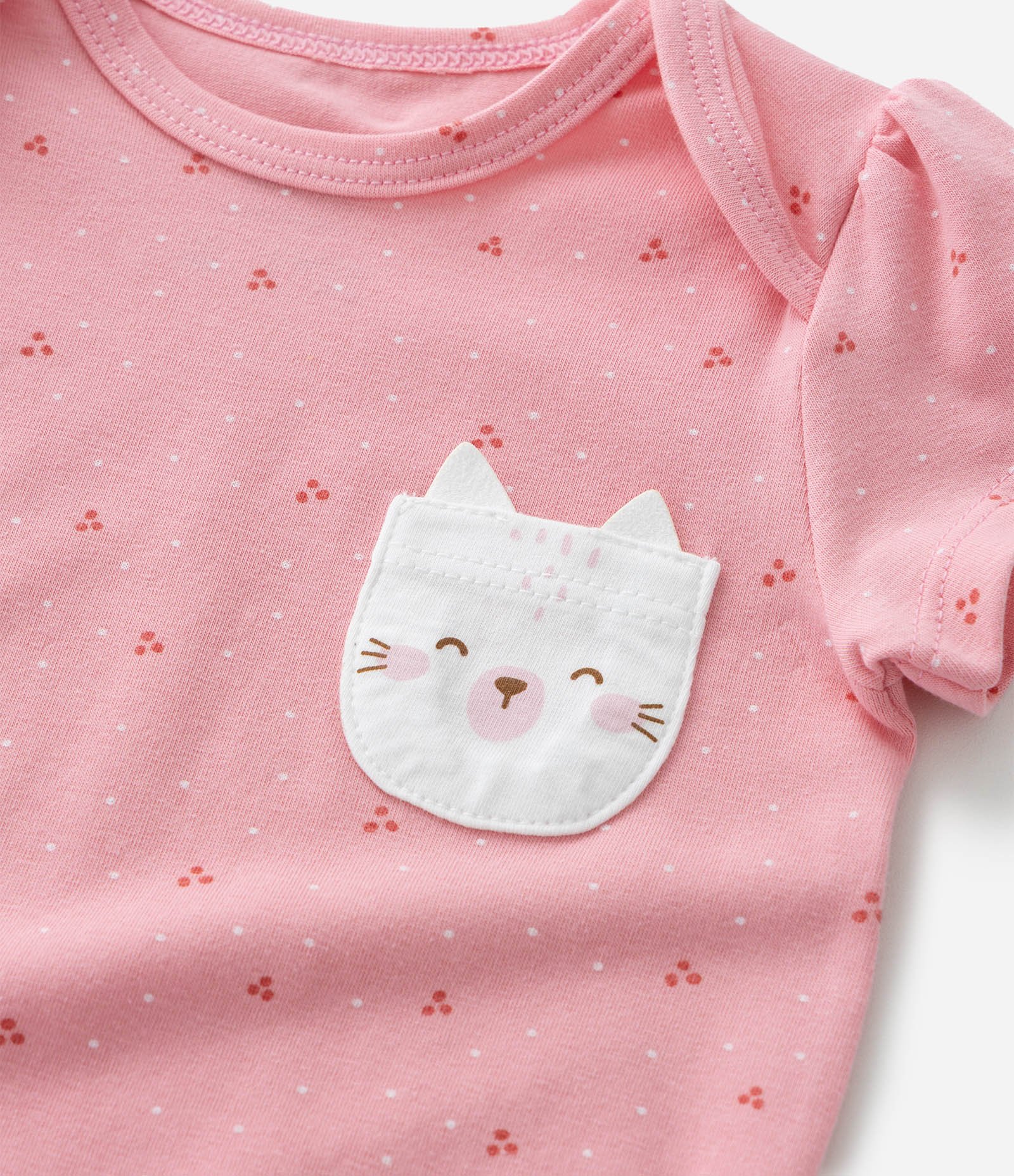 Body Infantil com Bolsinho Estampa de Gatinha - Tam RN a 18 meses Rosa 7